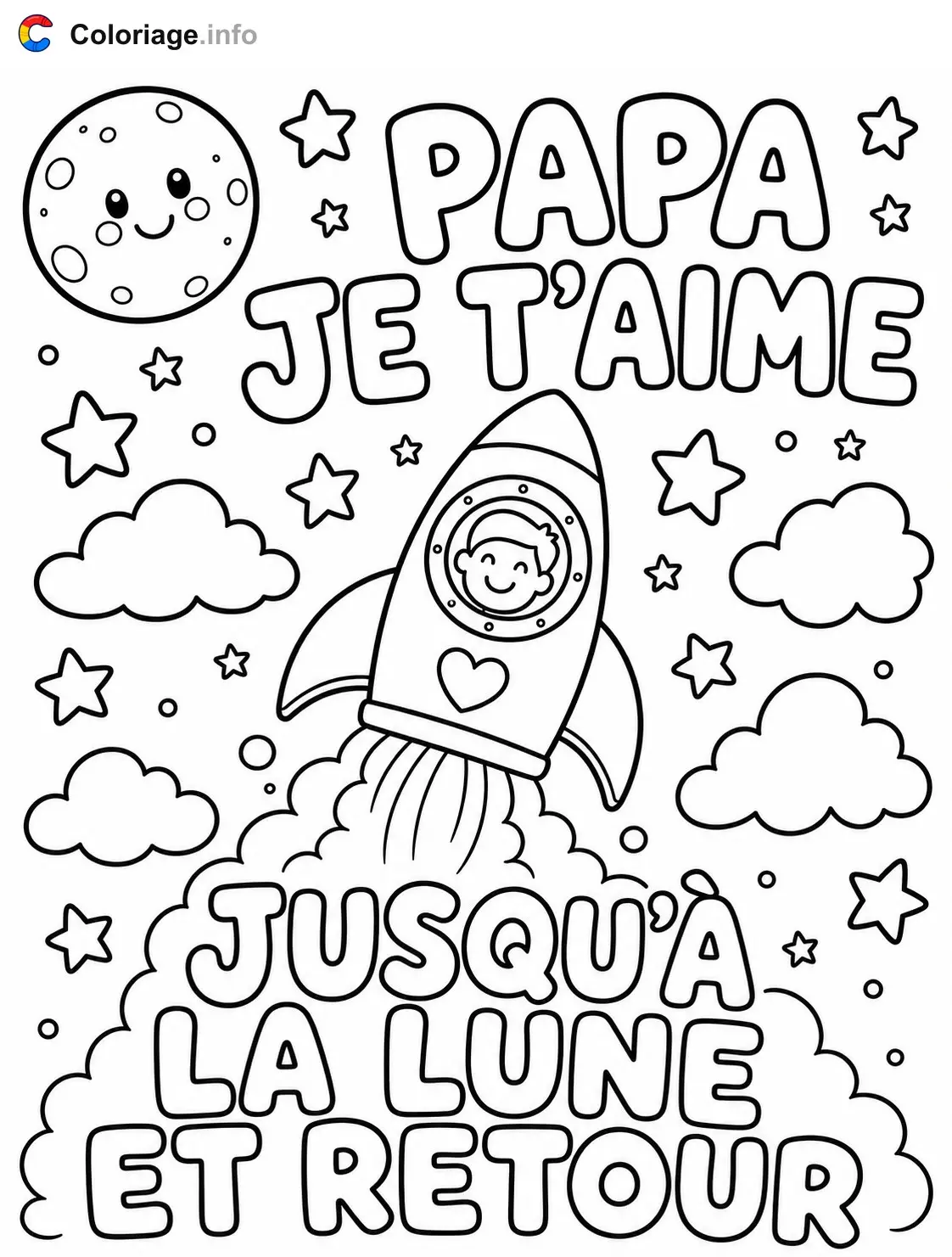 Coloriage Papa je t'aime jusqu'à la lune - Fête des pères à imprimer