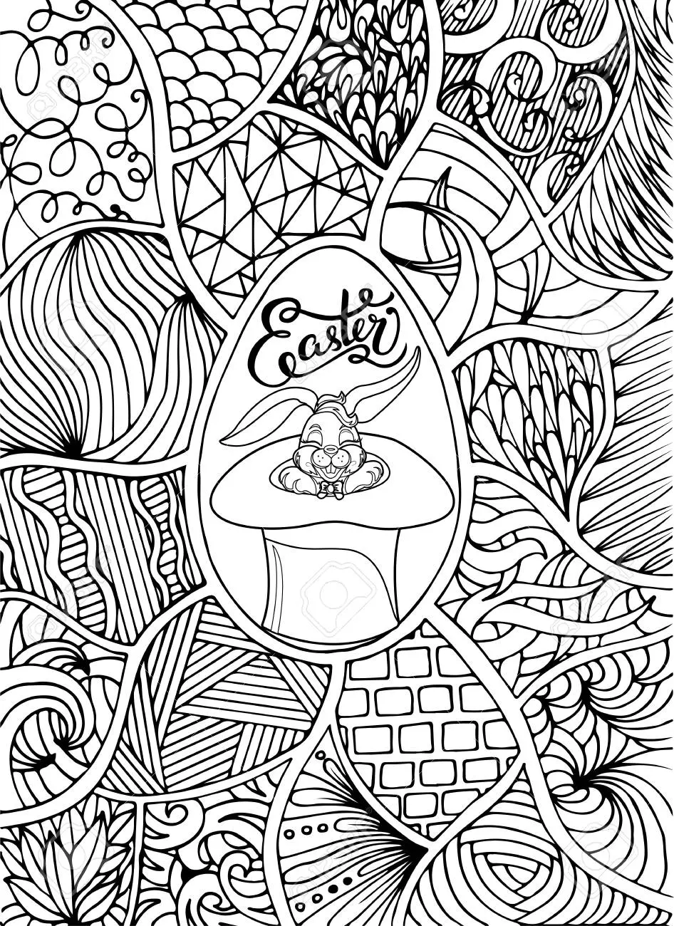 Coloriage Pâques Avec Lapin Dans Un Chapeau Style Doodle - Pâques à imprimer