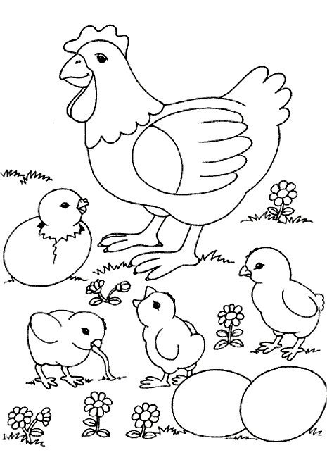 Coloriage Pâques Famille Poule - Pâques à imprimer