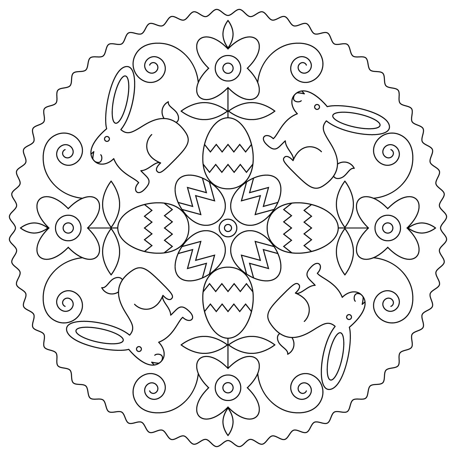 Coloriage Pâques Mandala Œufs Fleurs Enfants Facile - Pâques mandala à imprimer