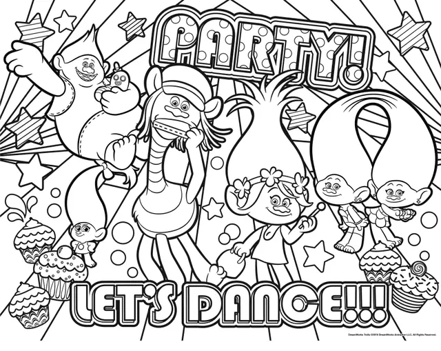 Coloriage Party Lets Dance - Trolls à imprimer