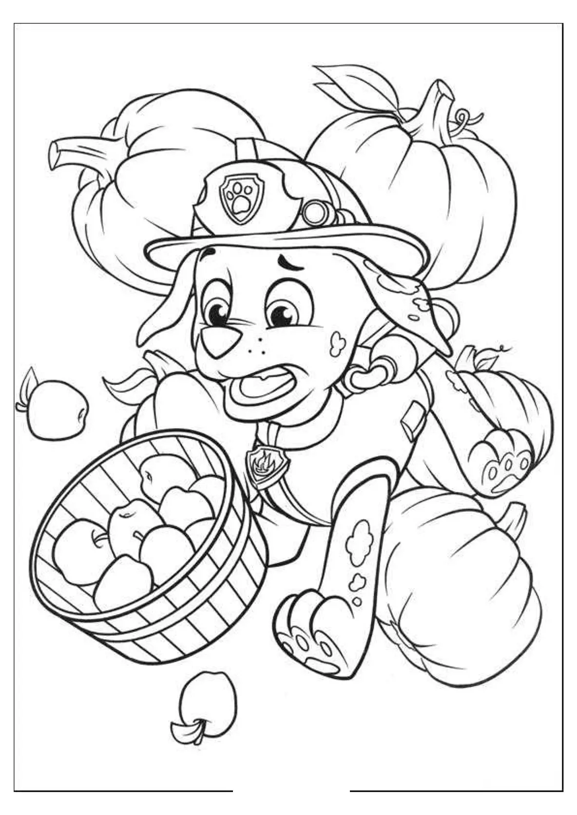 Coloriage Rubble de la Pat'Patrouille récolte les fruits - Pat patrouille à imprimer