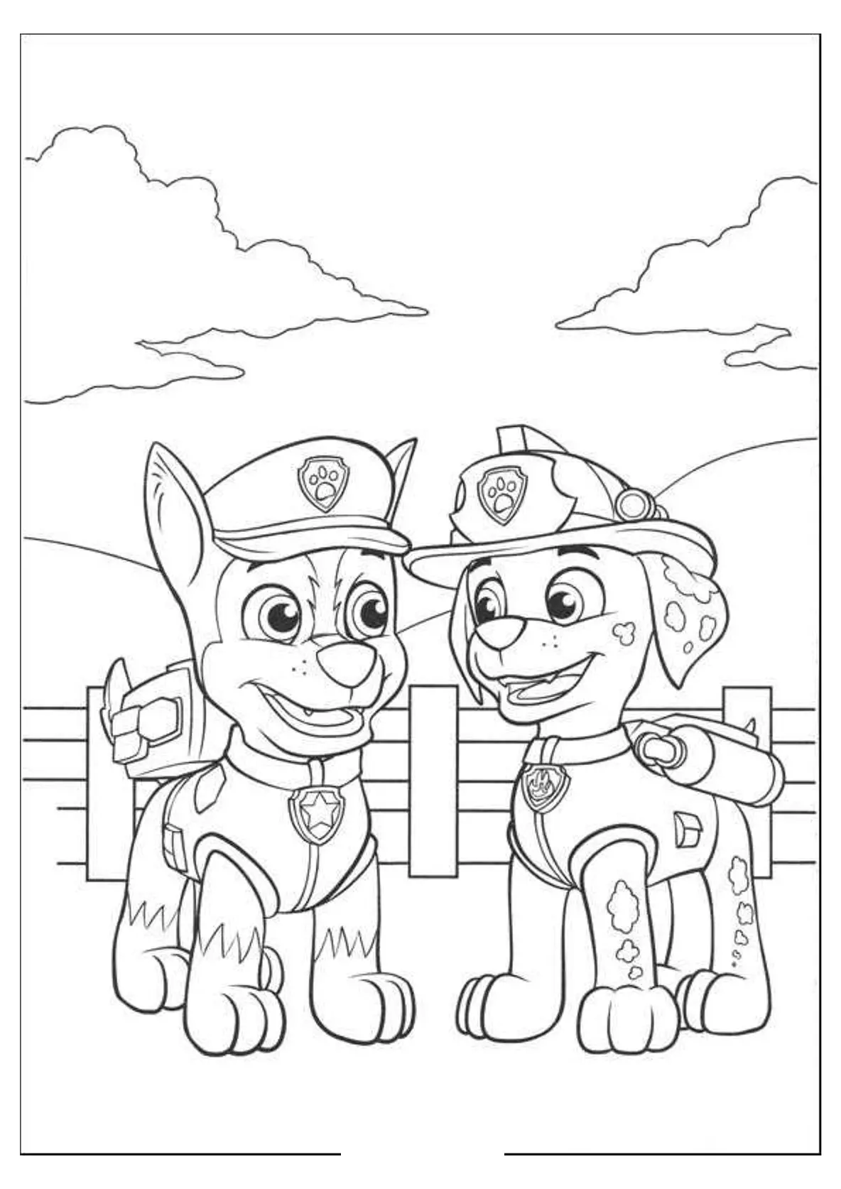 Coloriage Chase et Marshall en mission Pat Patrouille - Pat patrouille à imprimer