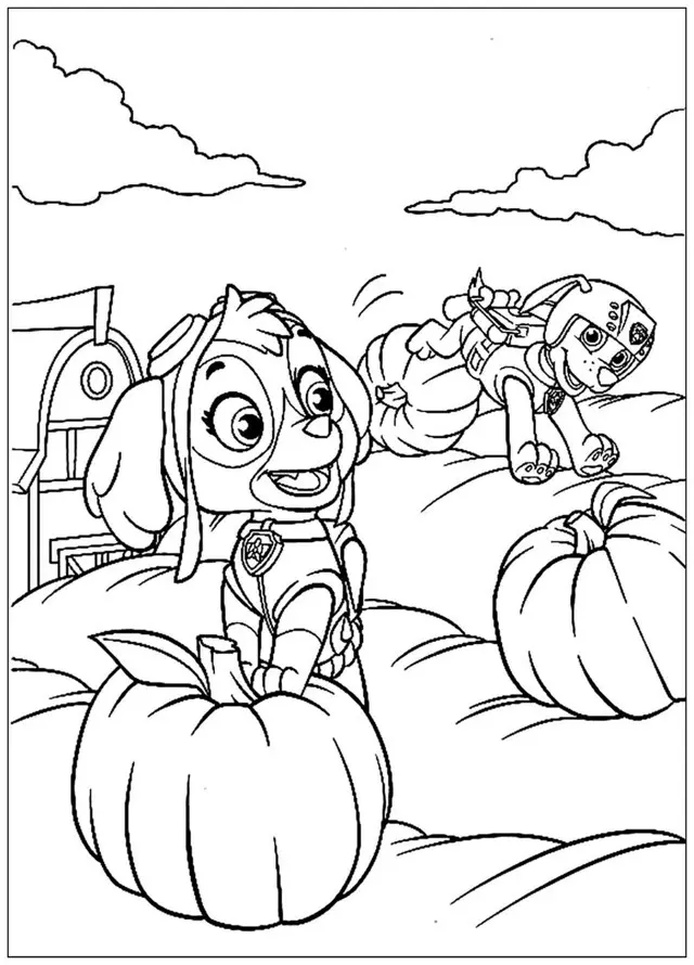 Coloriage Pat Patrouille Citrouilles - Pat patrouille à imprimer