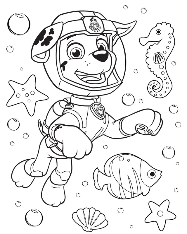 Coloriage Pat Patrouille Maritime Avec Marcus - Pat patrouille à imprimer