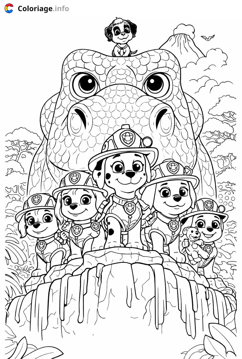 Coloriage pat patrouille mission dino affiche toute equipe - Pat patrouille à imprimer