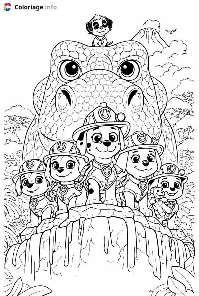PAW Patrol Dino Mission Team Poster coloring page to print