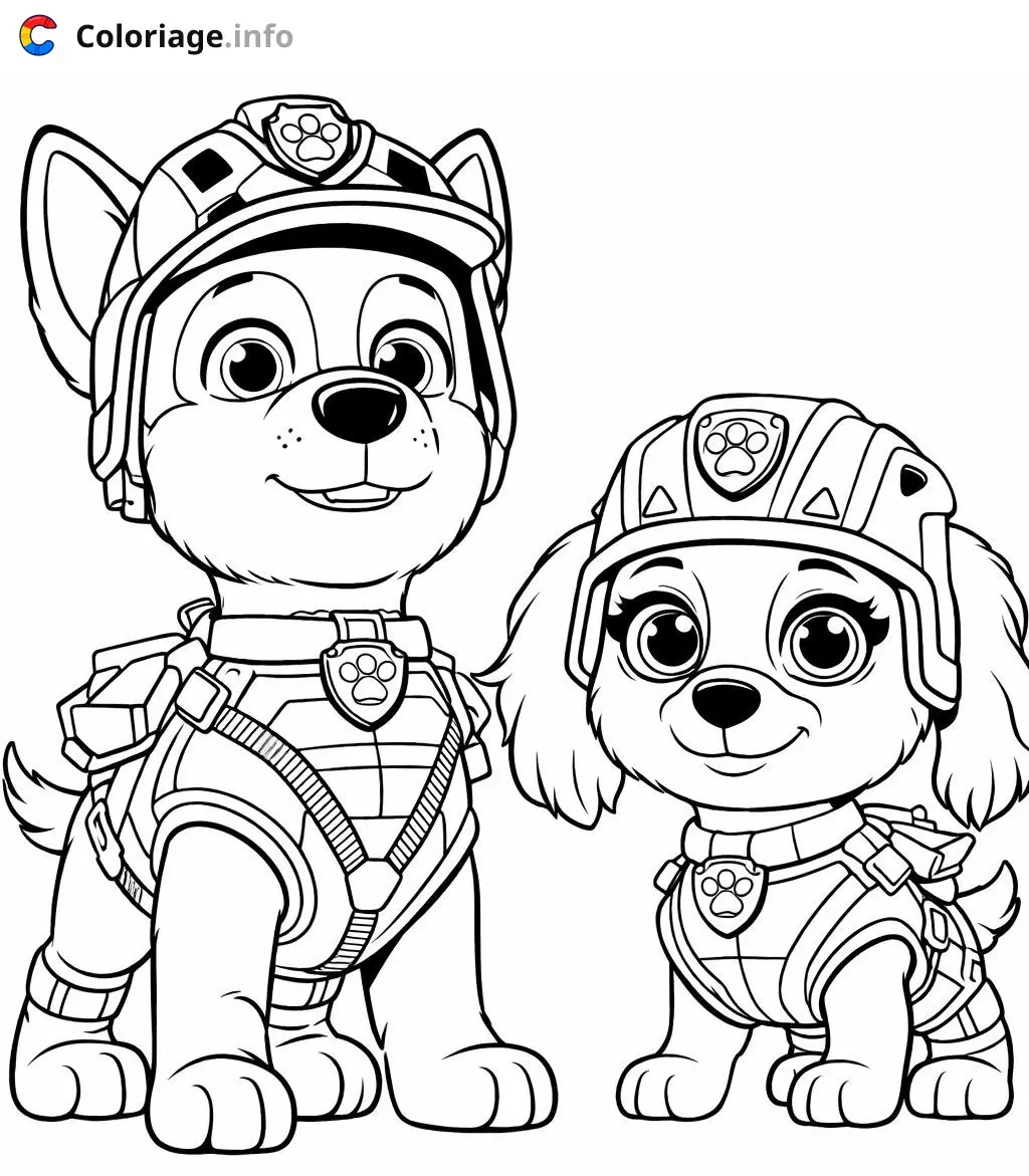 Coloriage pat patrouille mission dino chase et skye - Pat patrouille à imprimer