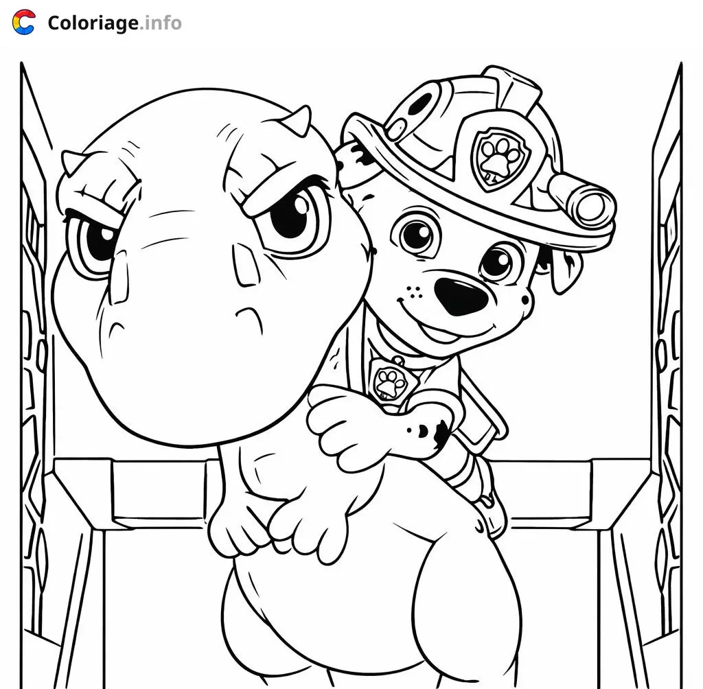 Coloriage pat patrouille mission dino marcus cajole bebe dinosaure - Pat patrouille à imprimer