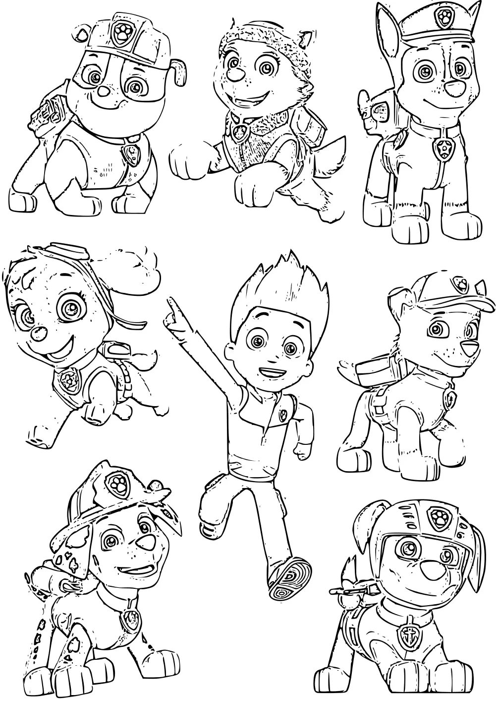 Coloriage Pat Patrouille équipe complète de sauvetage - Pat patrouille à imprimer