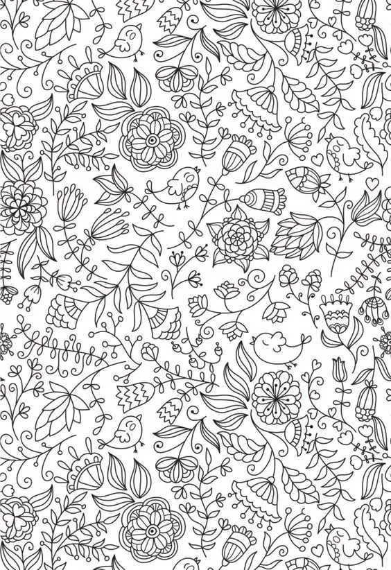 Coloriage Pattern Fleurs Oiseaux Animal Adult - Adulte à imprimer
