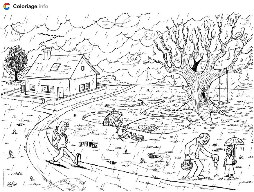Coloriage Paysage d automne - Automne à imprimer