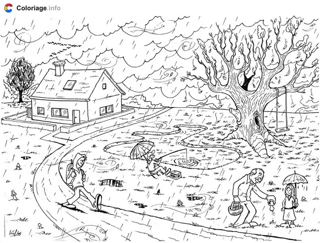 Coloriage Paysage d'automne - Automne à imprimer