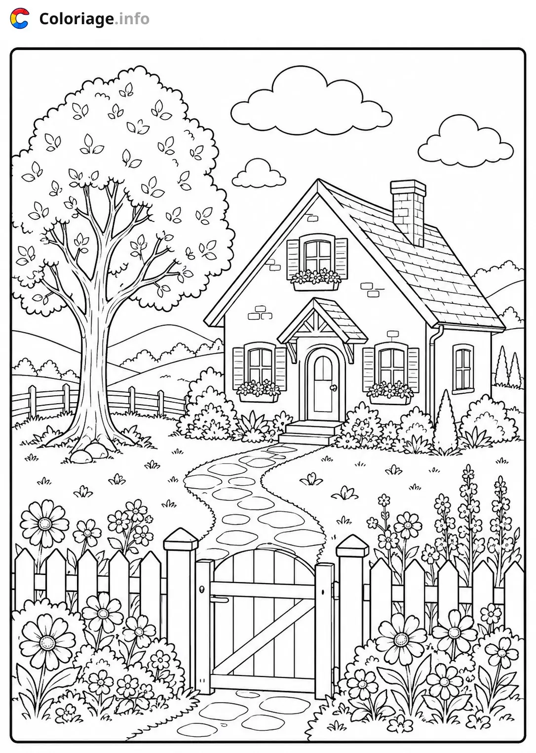 Dibujo de La Casa de Campo Florecida para colorear
