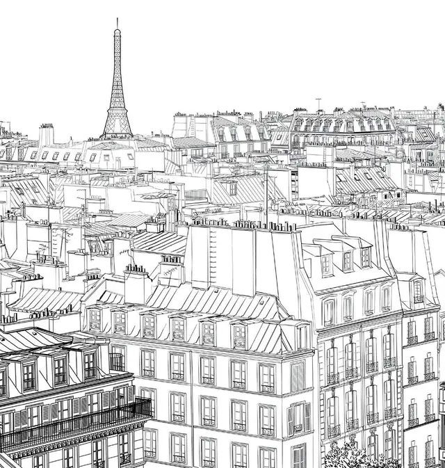 Coloriage Paysage Maisons Ville De Paris - Paris à imprimer