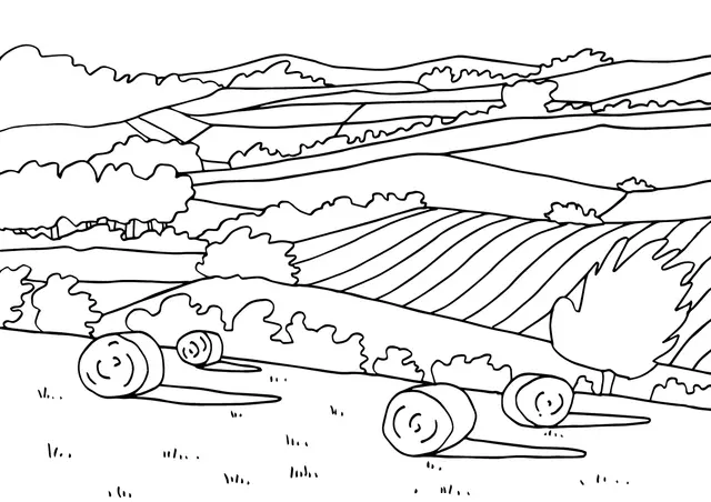 Coloriage Paysage Naturel Plaines - Paysage à imprimer