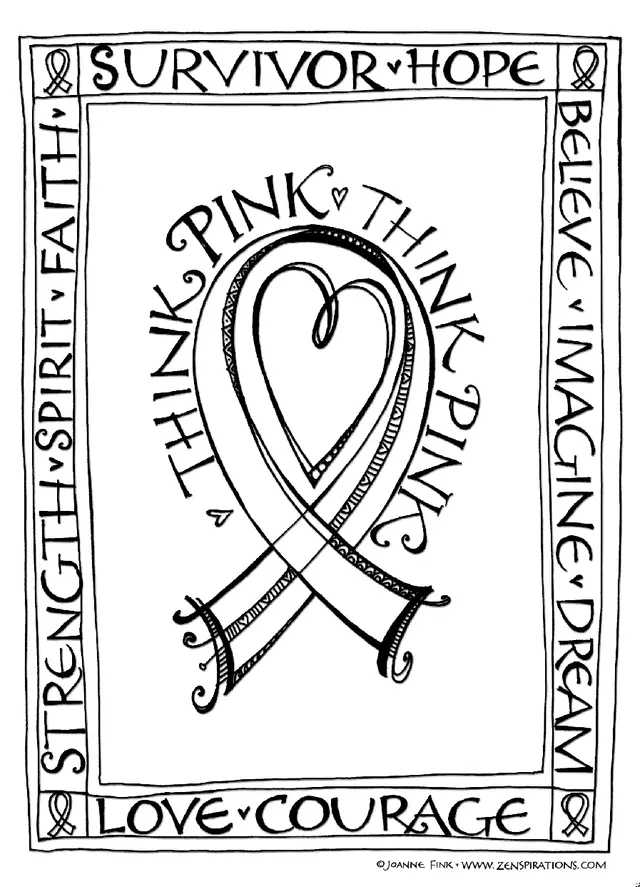 Coloriage Penser Rose Think Pink Breast Cancer - Cancer du sein à imprimer