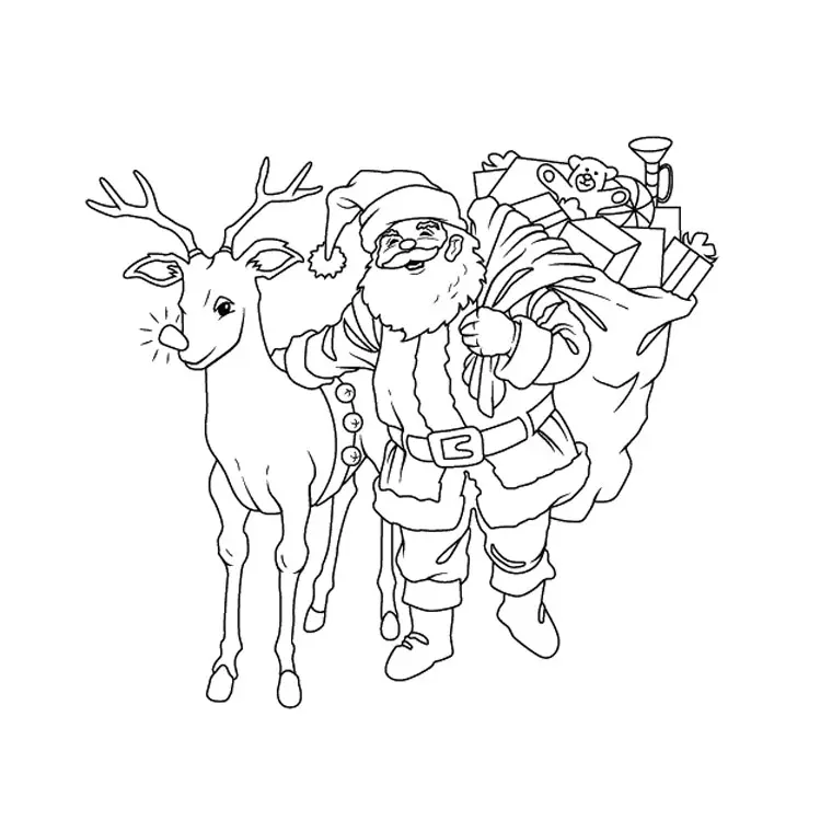 Coloriage Père Noël Avec Ses Rennes - Noël à imprimer