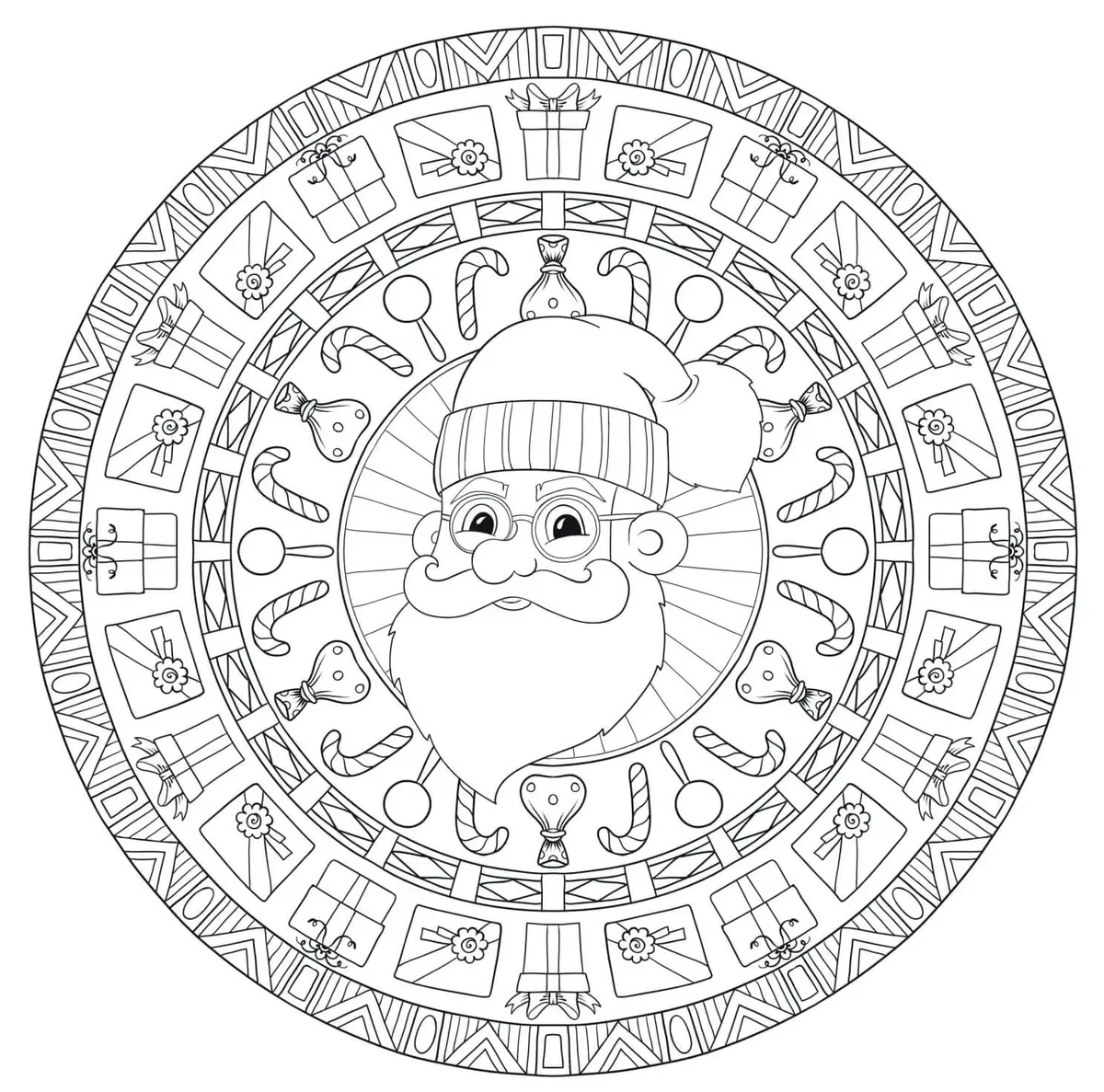 Santa Claus Mandala Anti-Stress Circle coloring page to print