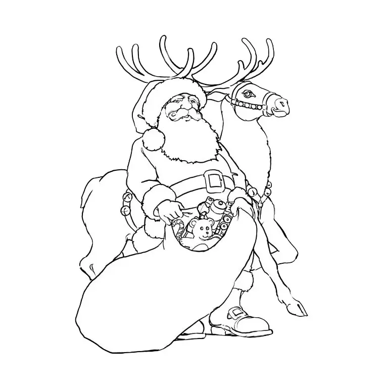 Kleurplaat Kerstman met rendieren om te printen