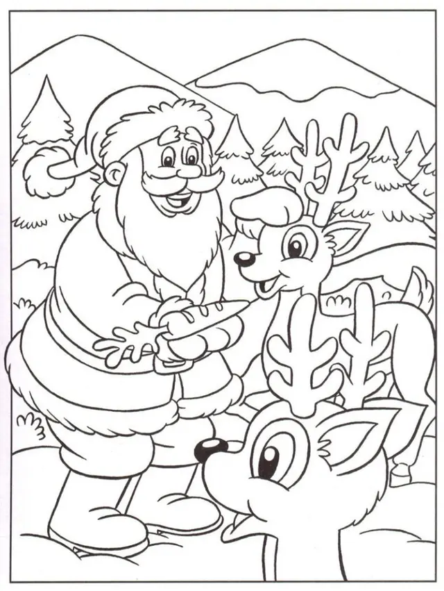 Coloriage Père Noël Et Ses Rennes - Noël à imprimer