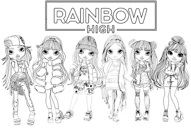 Dibujo de Personajes de Rainbow High en Estilo de Moda para colorear