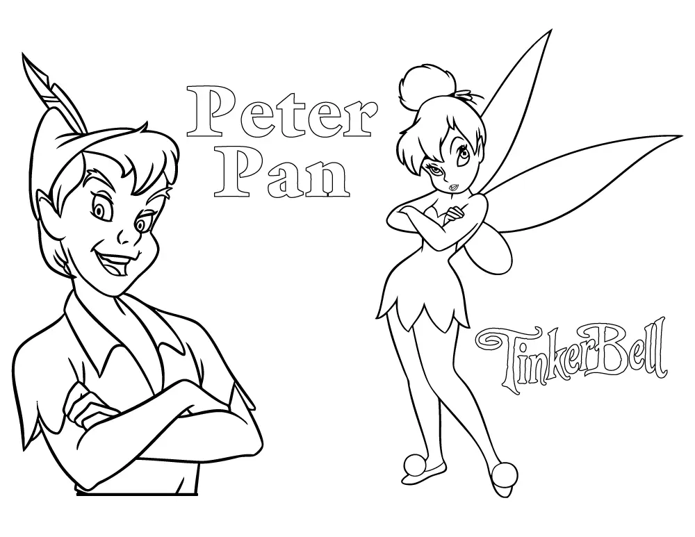 Ausmalbild Peter Pan und Tinkerbell die Fee zum Ausdrucken