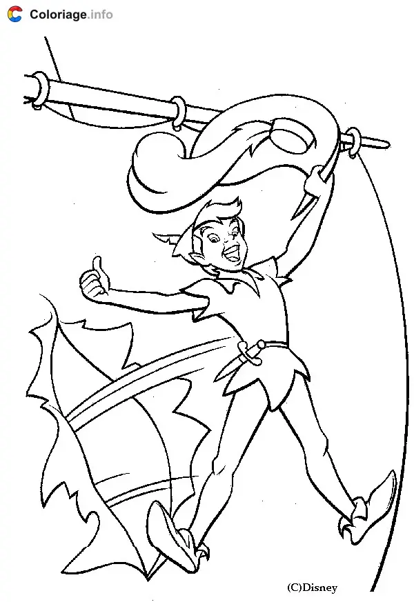 Peter Pan Flying Over Neverland coloring page to print