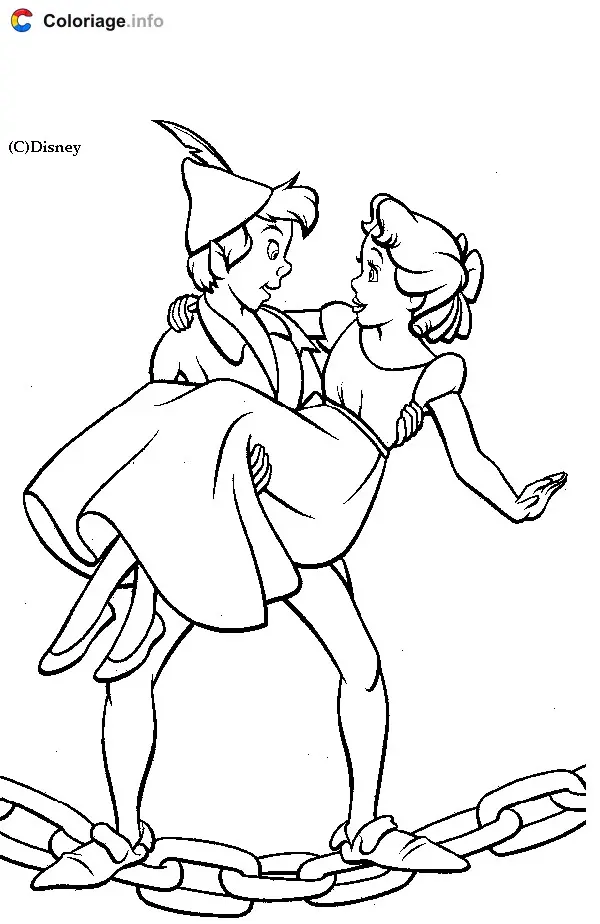 Peter Pan and Wendy in Neverland coloring page to print