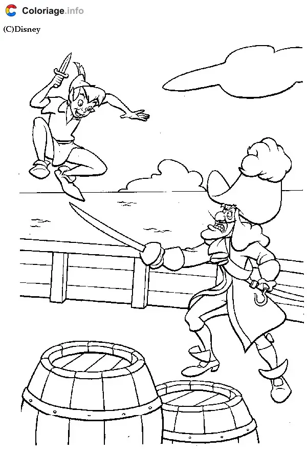 Peter Pan Flying Over Neverland coloring page to print