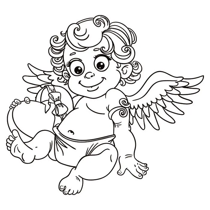 Coloriage Petit Ange Avec Un Cœur - Saint-Valentin à imprimer