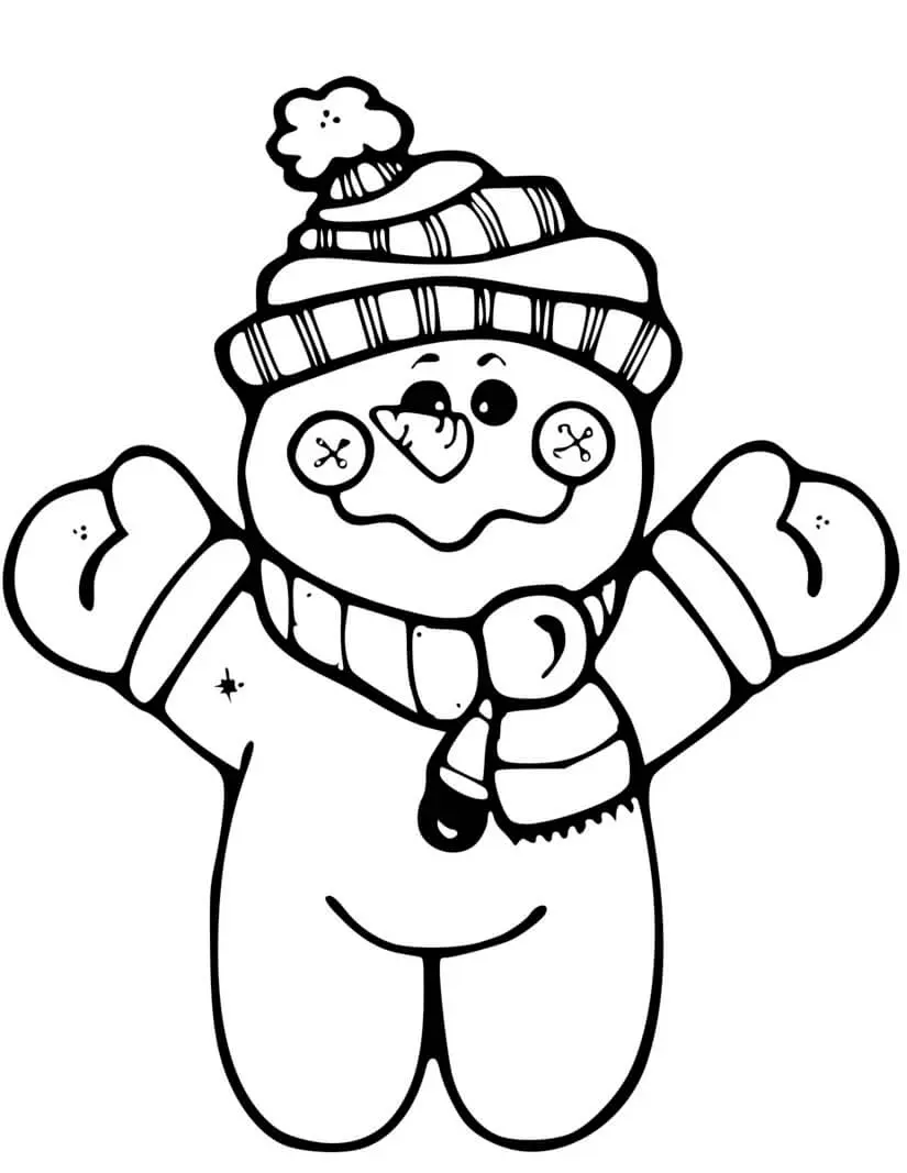 Coloriage Petit Bonhomme De Neige Debout Sur Deux Pattes Avec Foulard Et Tuque - Bonhomme de neige à imprimer