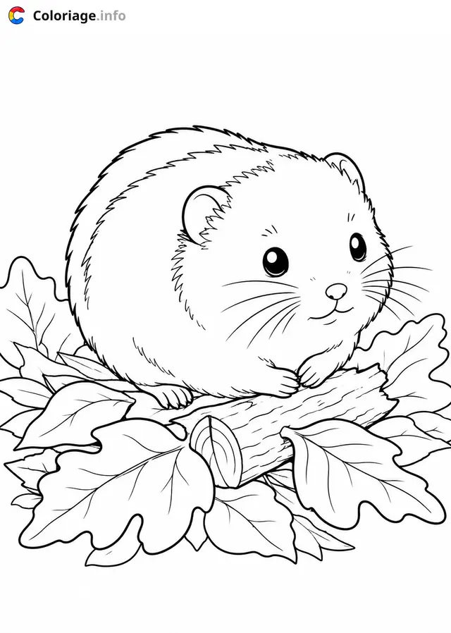 Little Guinea Pig on Leaves coloring page to print