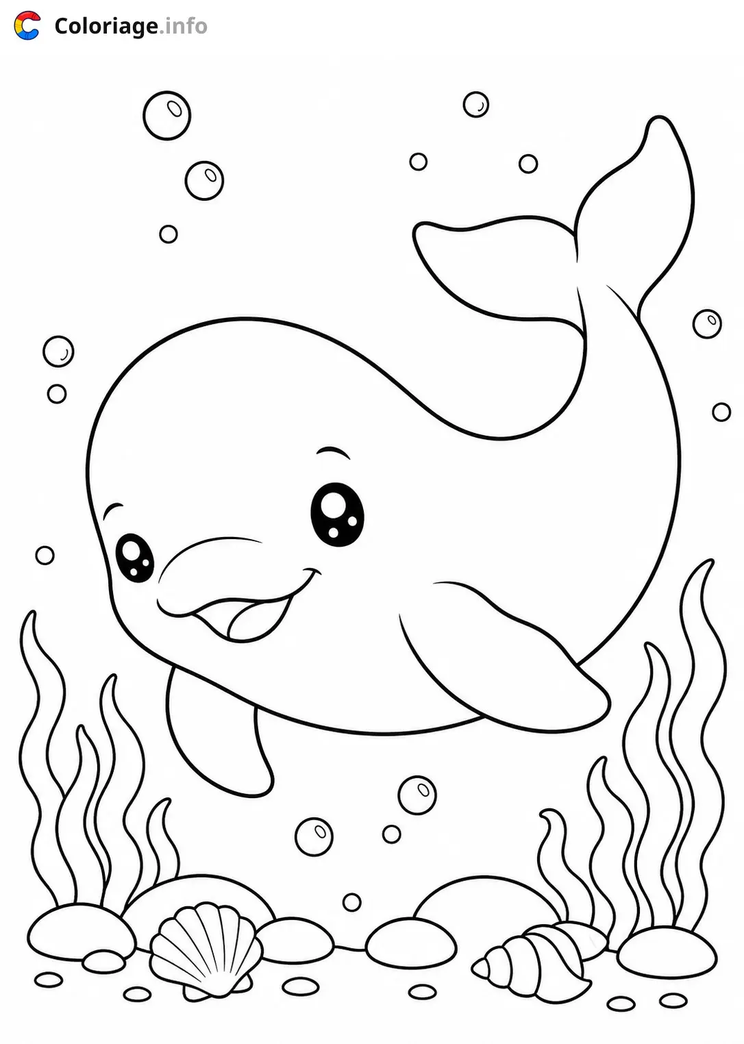 Coloriage Petit dauphin souriant sous l'eau - Animaux à imprimer