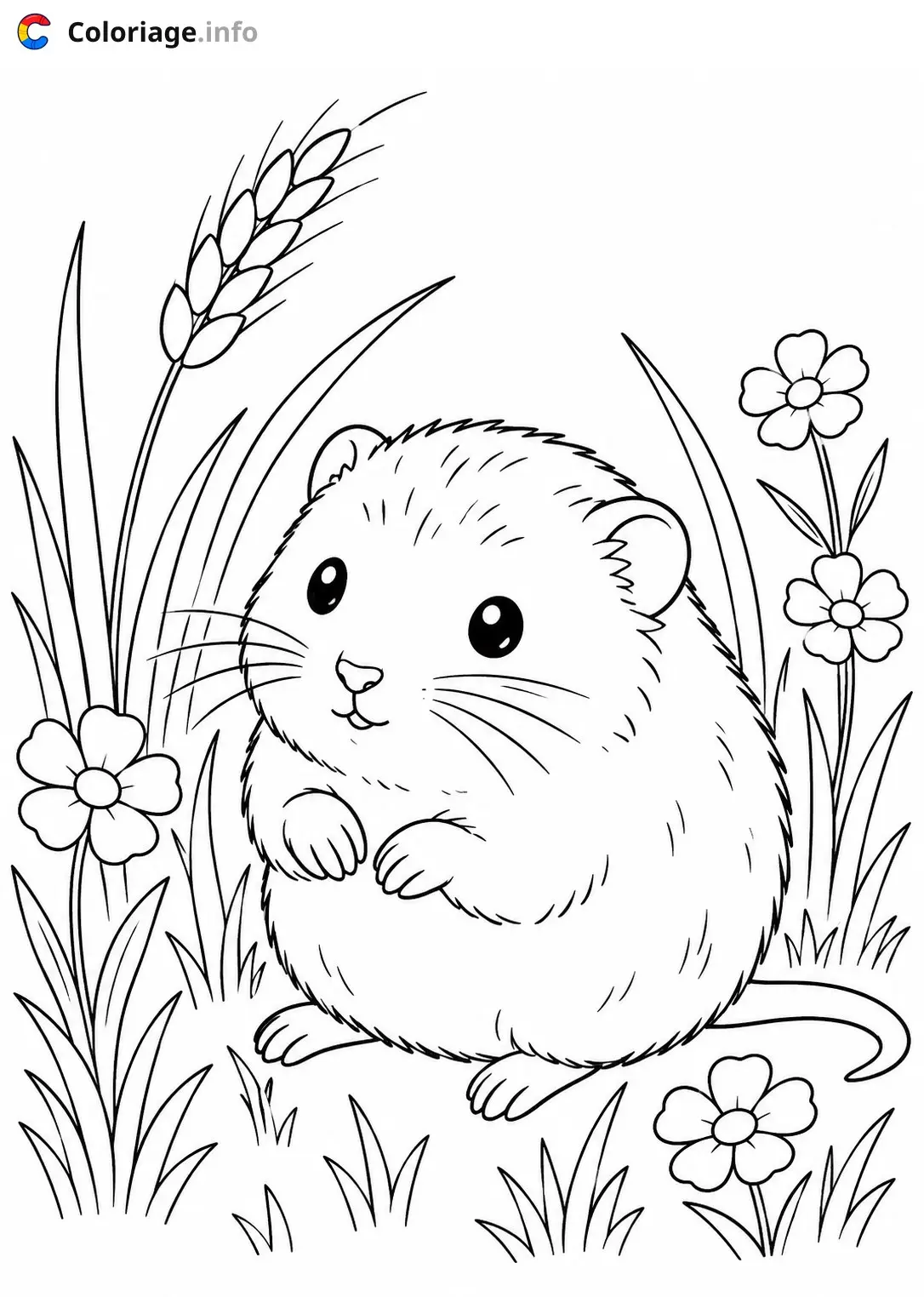 Coloriage Petit hamster dans le jardin - Animaux à imprimer