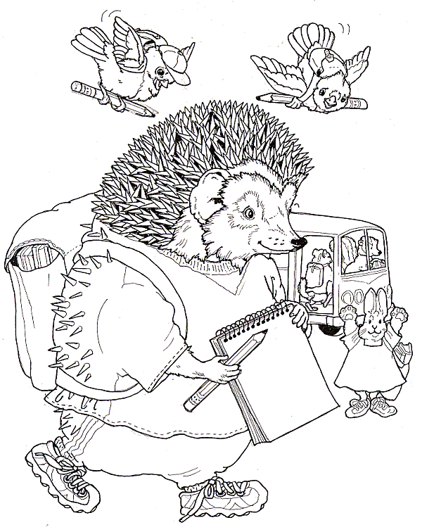 Coloriage Petit Hérisson Qui Va A L'École - École à imprimer
