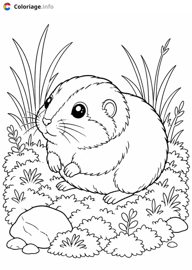 Coloriage Petit lapin dans les herbes - Lapin à imprimer
