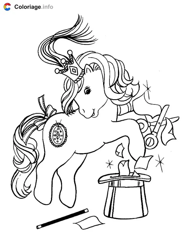 Coloriage Poney magique avec chapeau magicien - My little pony à imprimer