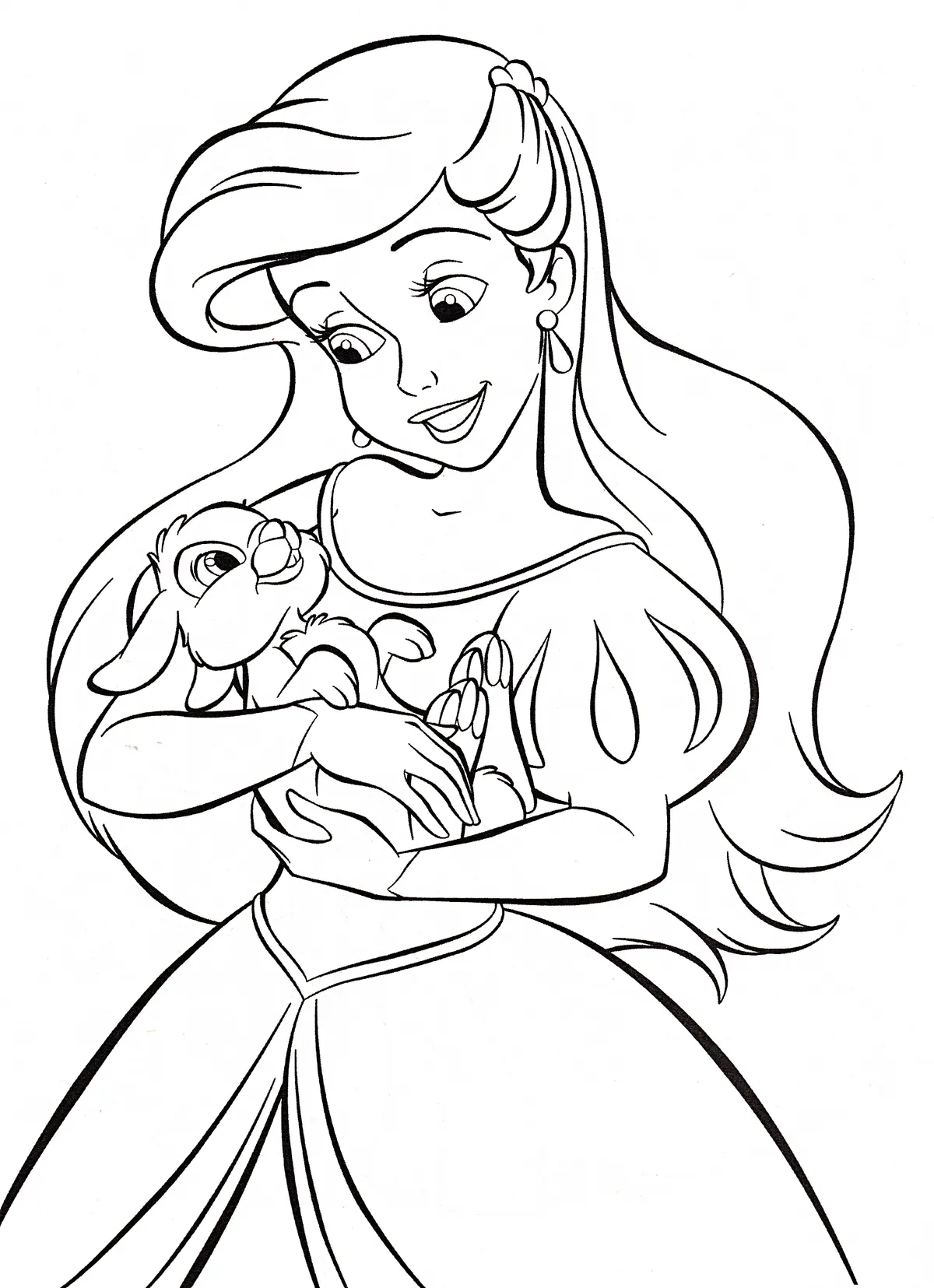 Little Mermaid Holding a Bunny coloring page to print