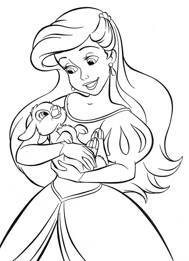 Little Mermaid Holding a Bunny coloring page to print