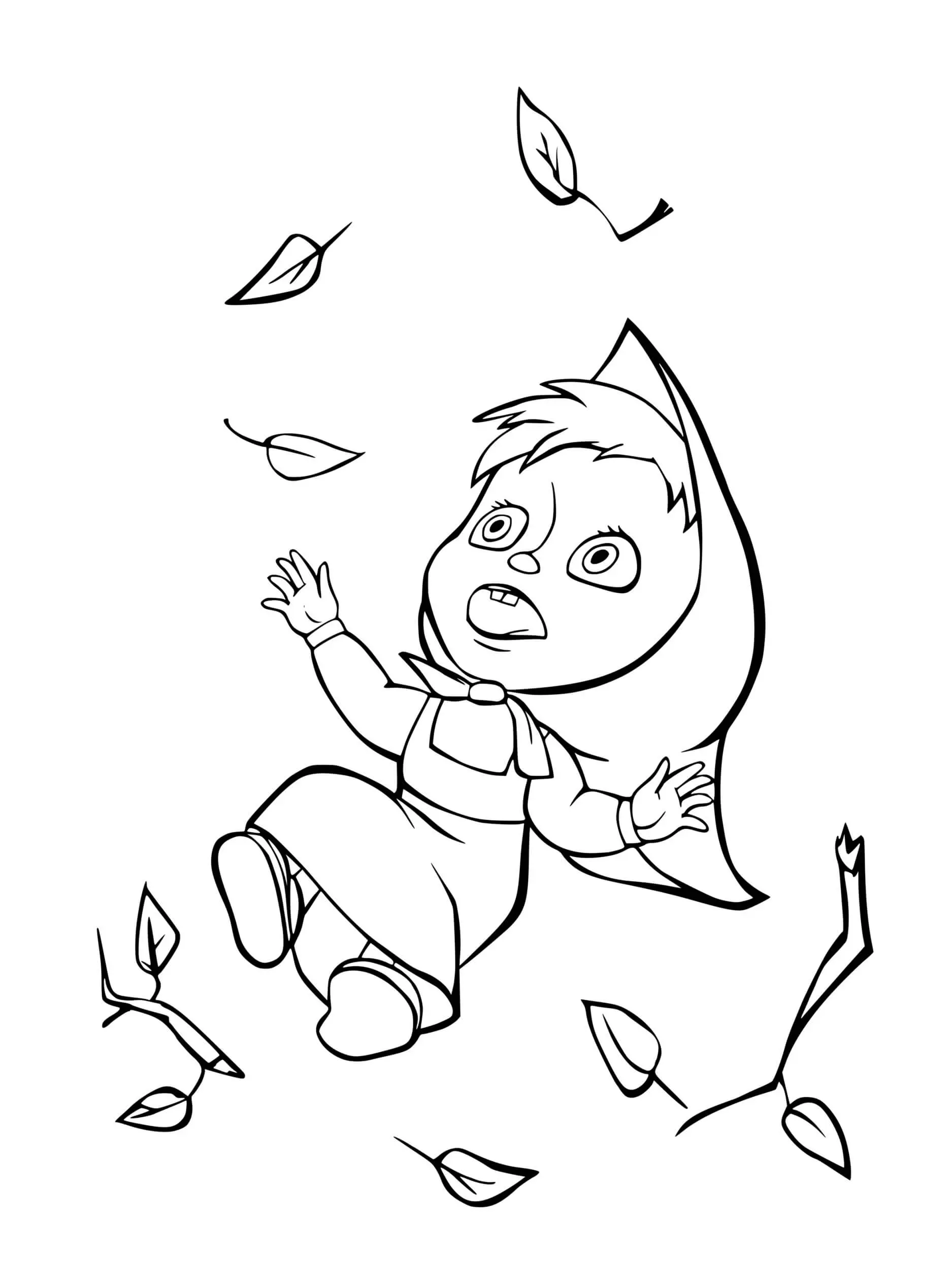 Coloriage Petite Fiille Masha Tombe Dun Arbre - Masha et michka à imprimer