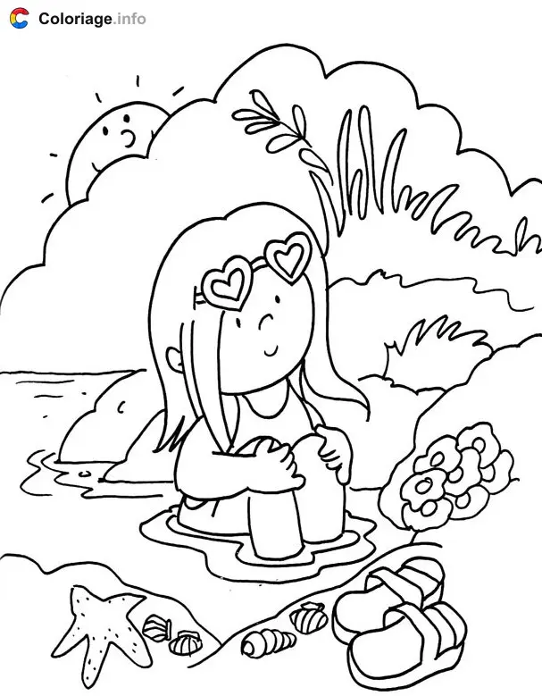 Coloriage Petite fille dans l eau à imprimer