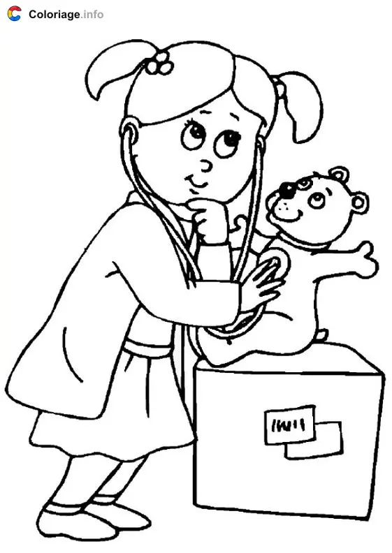 Little Girl Playing Doctor coloring page to print