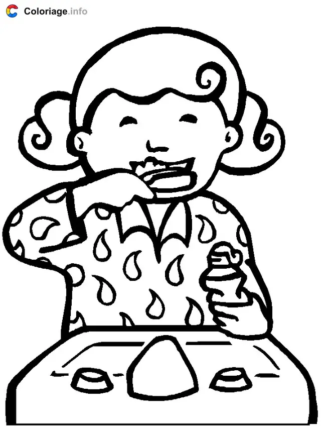 Coloriage Petite fille qui se brosse les dents - Dents à imprimer