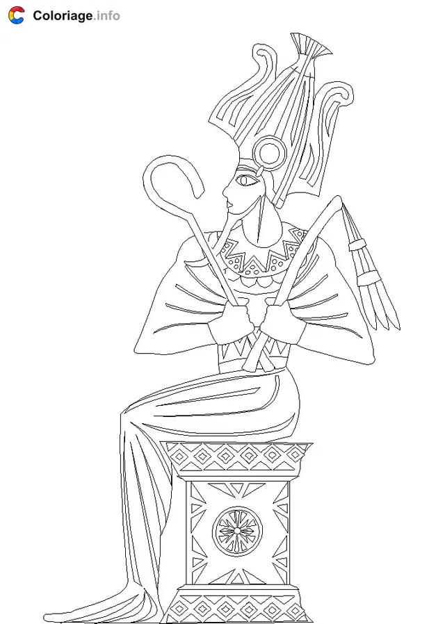 Coloriage Pharaon profil assis - Égypte à imprimer