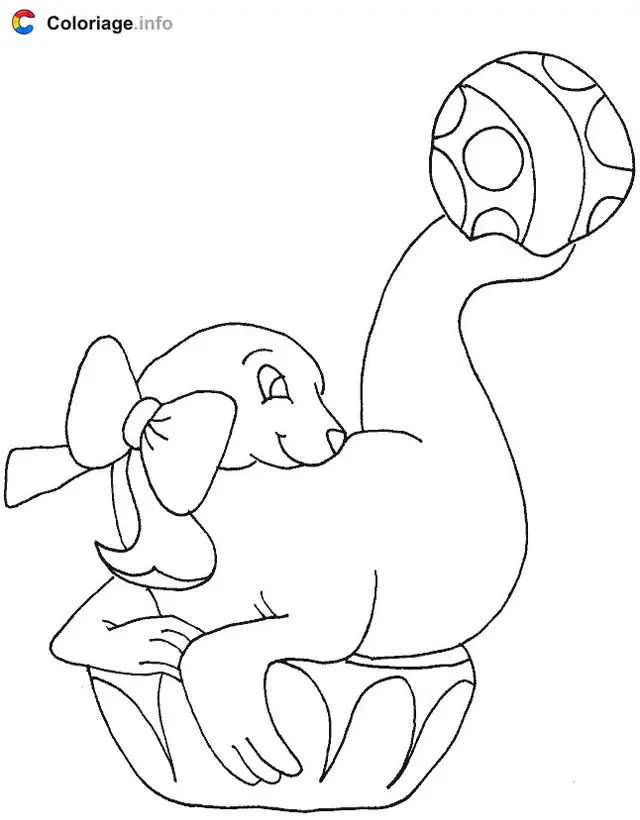 Coloriage Phoque avec un ballon de cirque - Phoque à imprimer