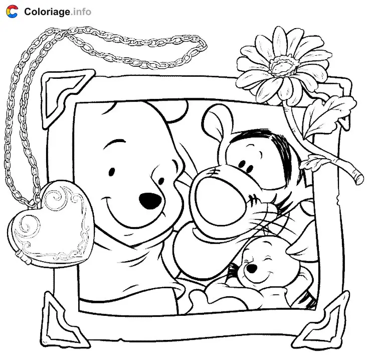 Winnie and Tigger in a Picture Frame coloring page to print