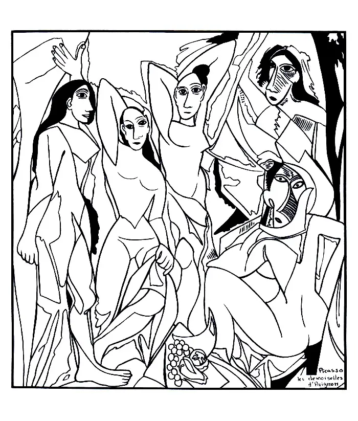 Kleurplaat Picasso – Les Demoiselles d'Avignon om te printen