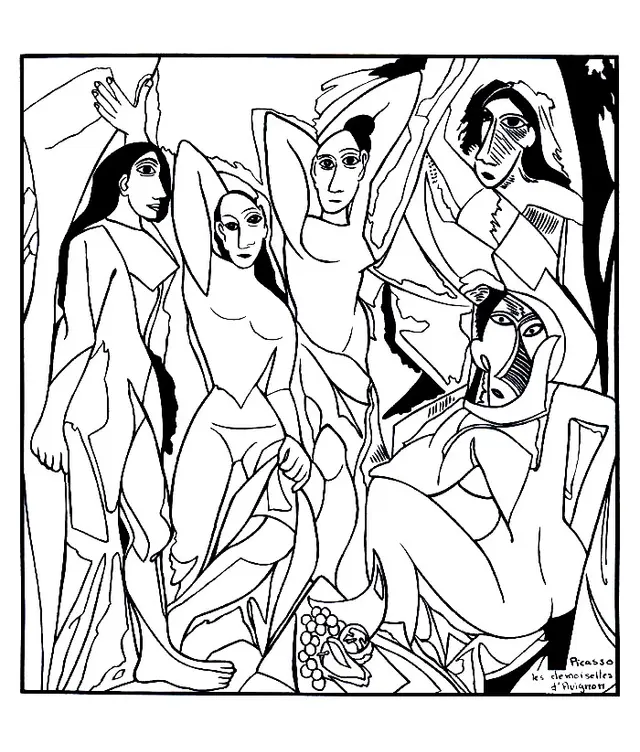 Coloriage Picaso Les Demoiselles D'Avigon - Art à imprimer