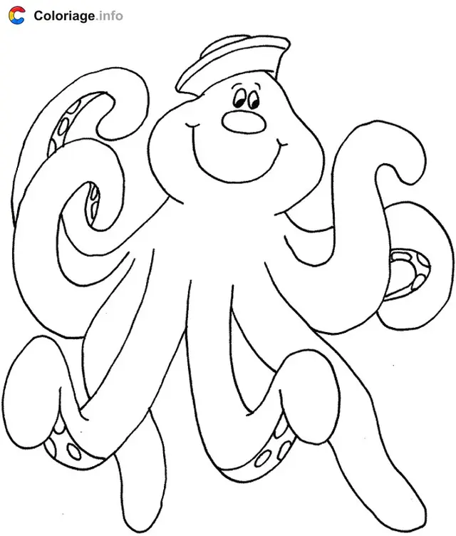 Kleurplaat Octopus met een hoed om te printen